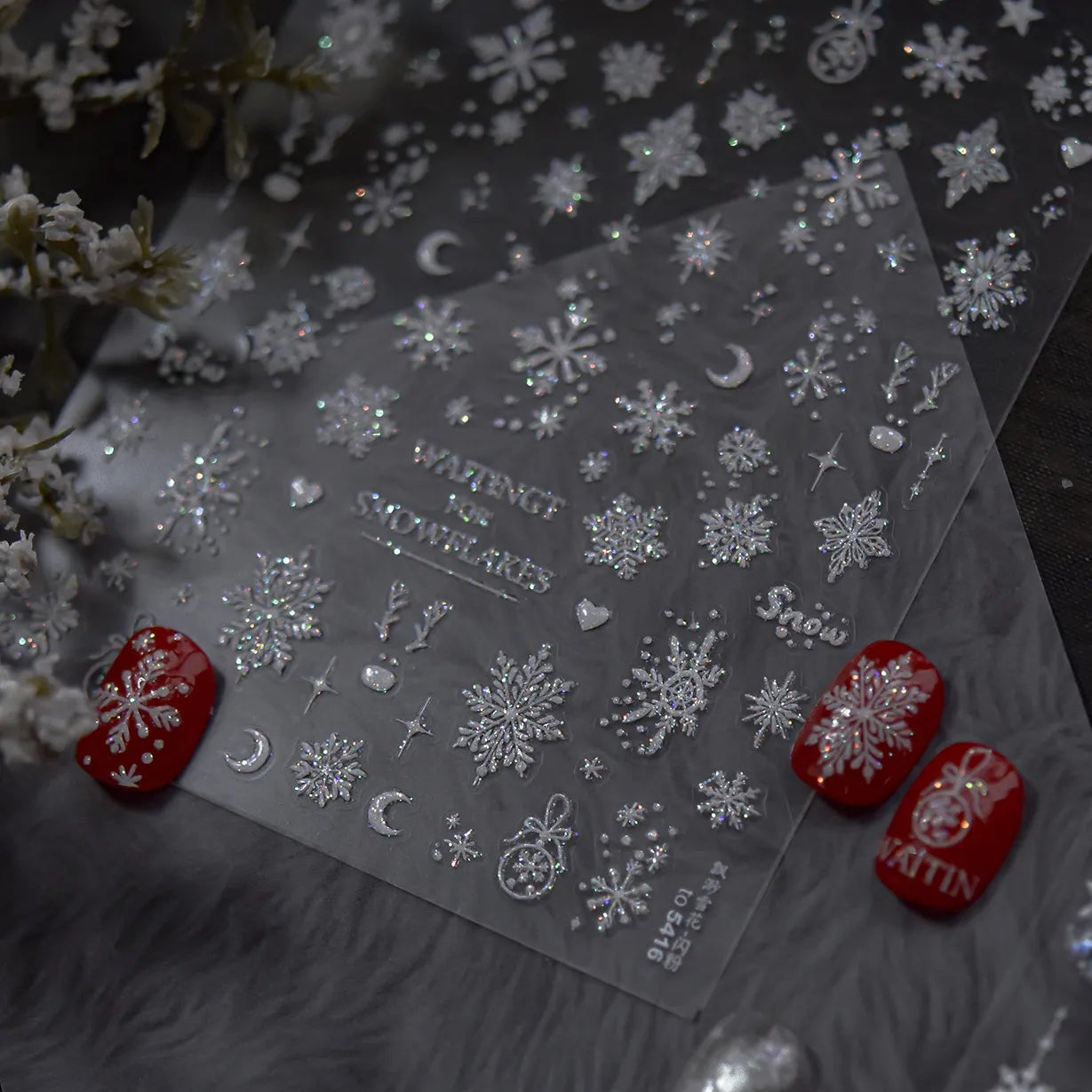 Holographic Glitter Snowflake Nail Stickers to5416