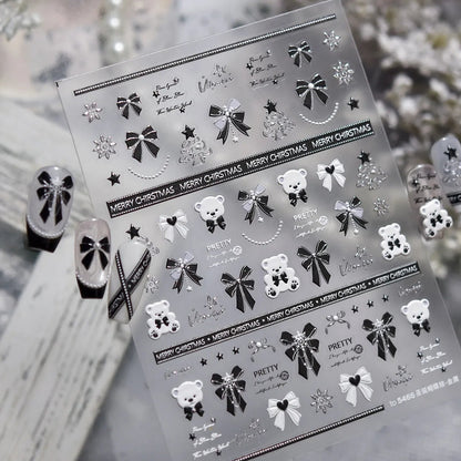 5D Black Bow & Bear Christmas Nail Stickers 5466