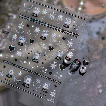 5D Black Bow & Bear Christmas Nail Stickers 5466