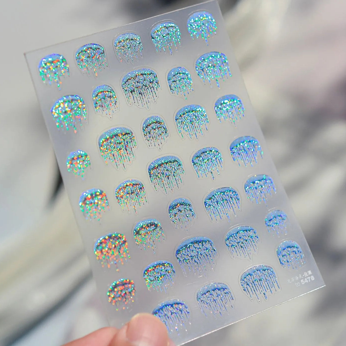Holographic Melting French Tip Nail Sticker - Silver Y2K Drip Decals 5478