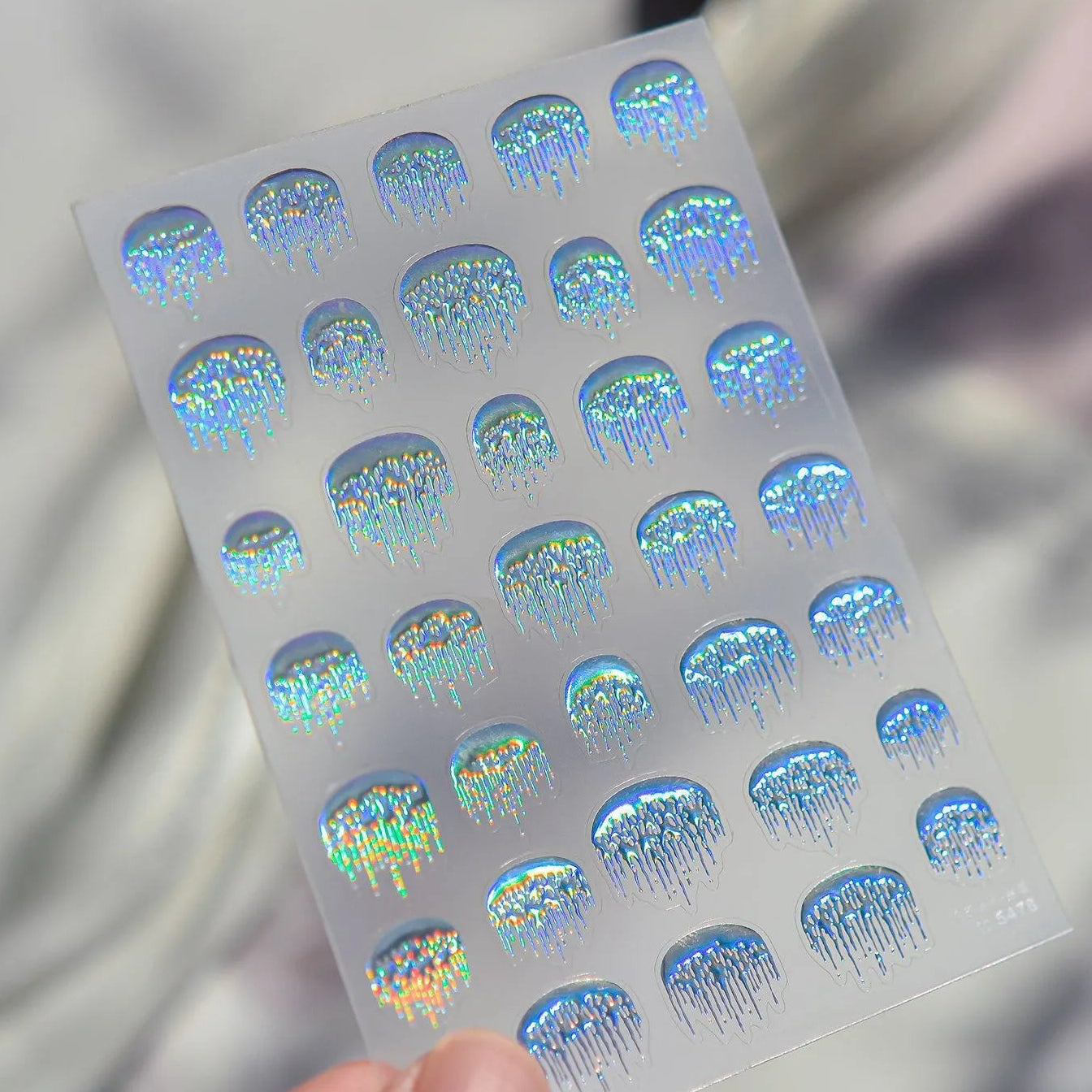 Holographic Melting French Tip Nail Sticker - Silver Y2K Drip Decals 5478
