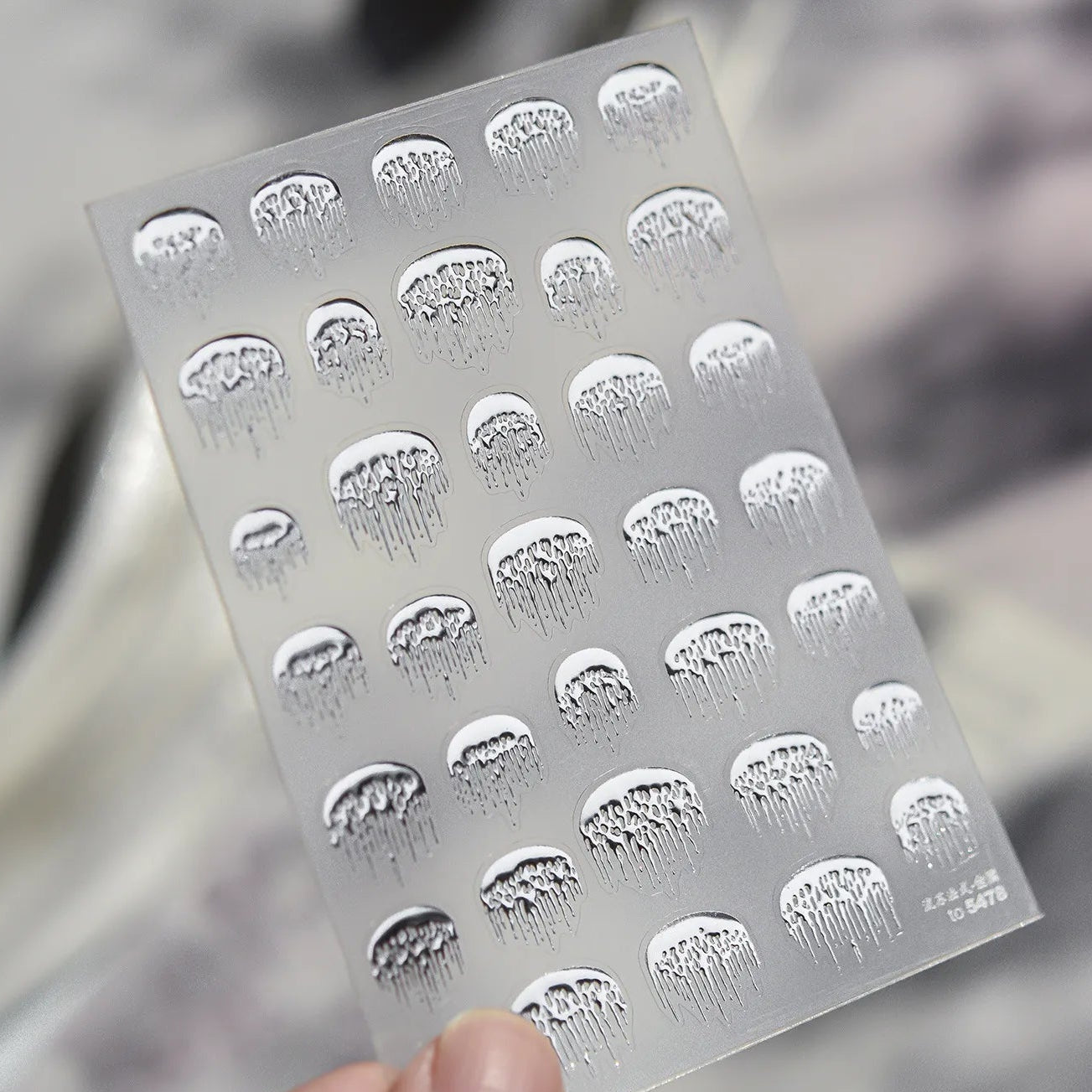 Holographic Melting French Tip Nail Sticker - Silver Y2K Drip Decals 5478