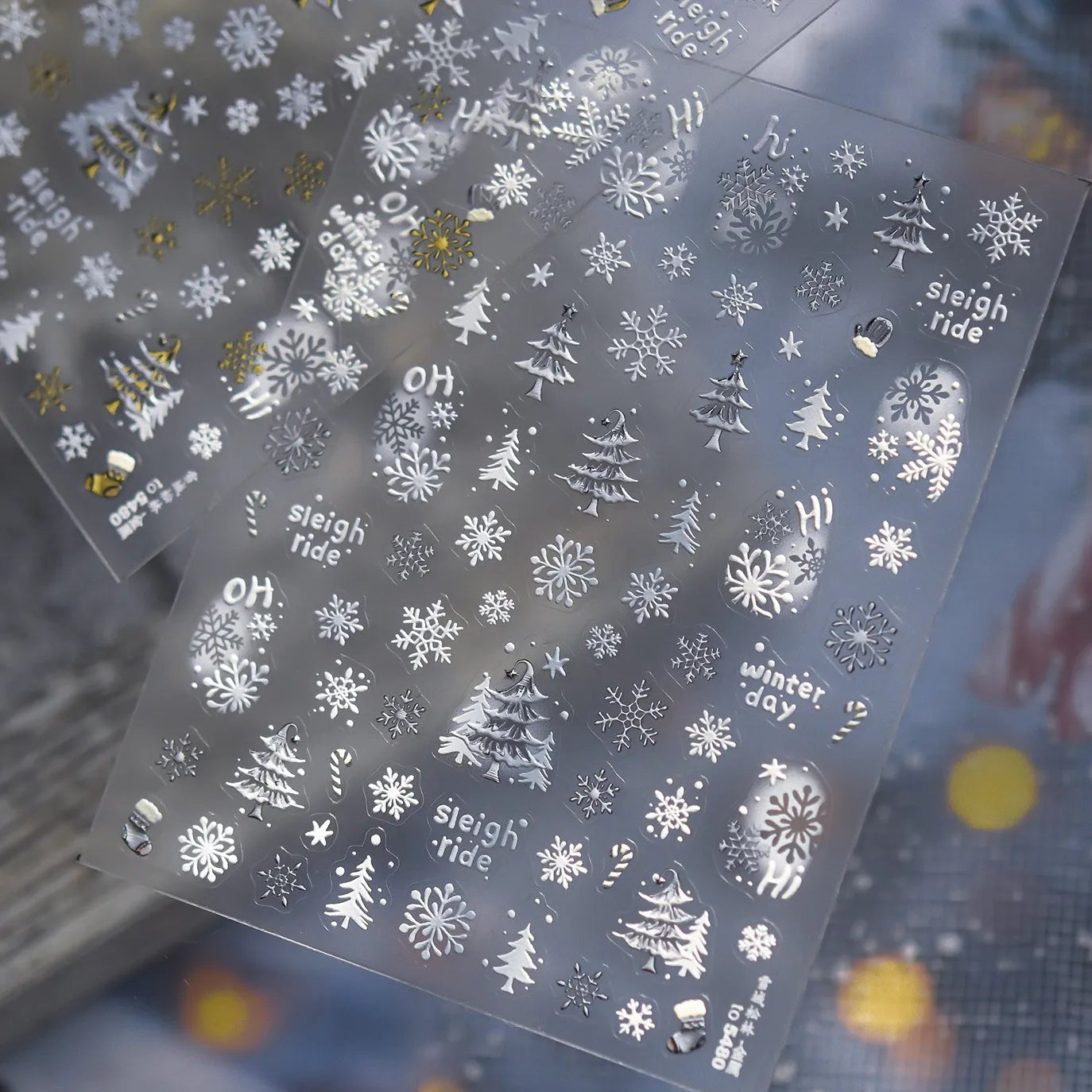 Holo Glitter Winter Snowflake Snowman Nail Stickers 5480