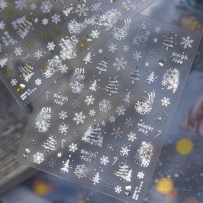 Holo Glitter Winter Snowflake Snowman Nail Stickers 5480