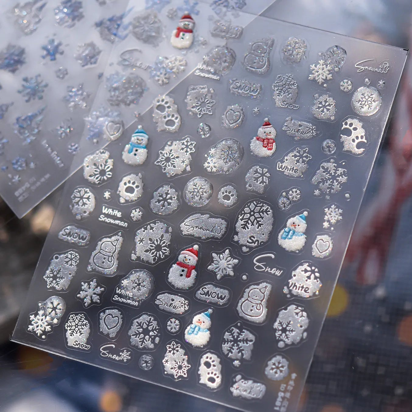 Holo Glitter Winter Snowflake Snowman Nail Stickers 5480