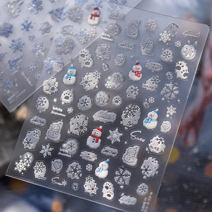Holo Glitter Winter Snowflake Snowman Nail Stickers 5480