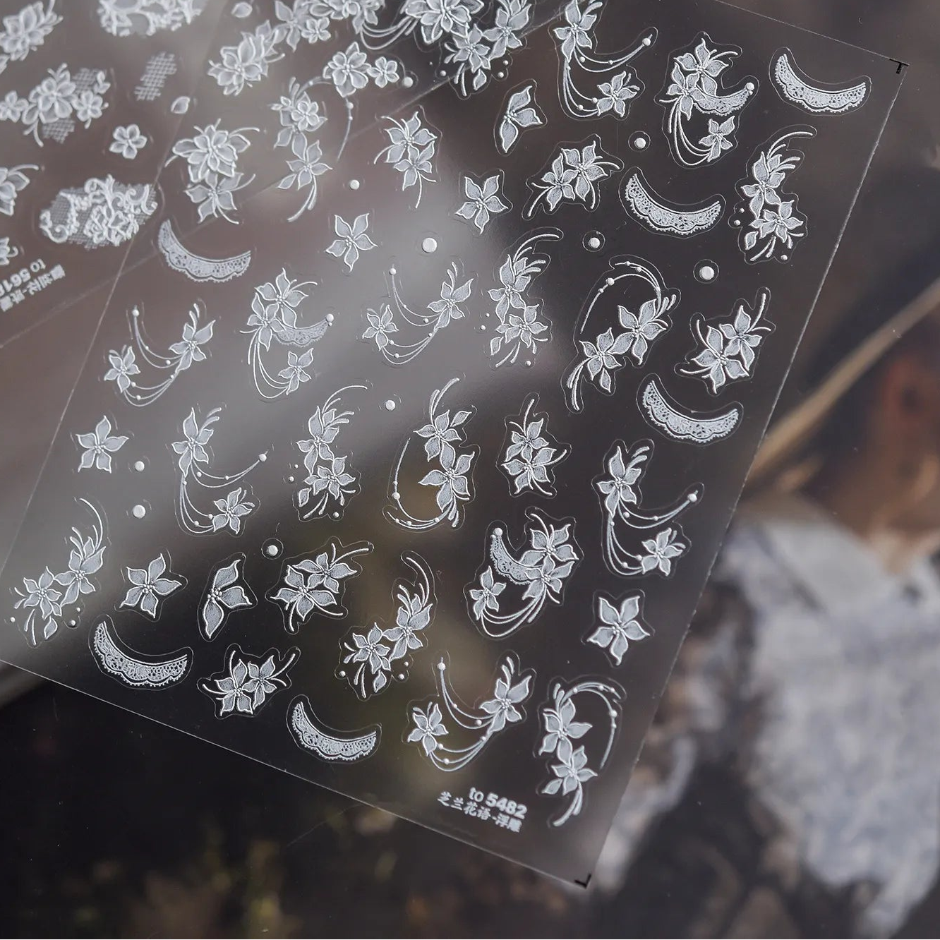 5D Embossed White Floral & Lace Nail Stickers - Wedding Art 5482