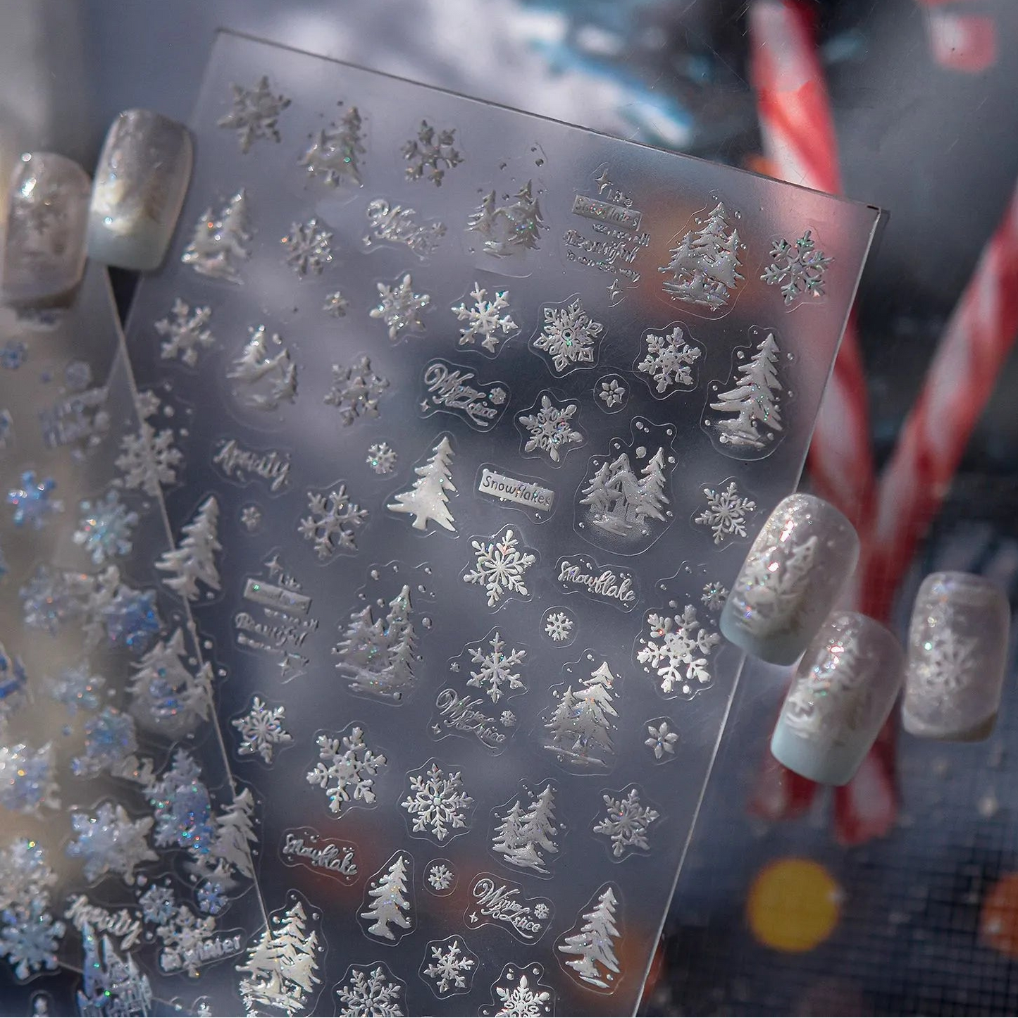 Holo Glitter Winter Snowflake Snowman Nail Stickers 5480