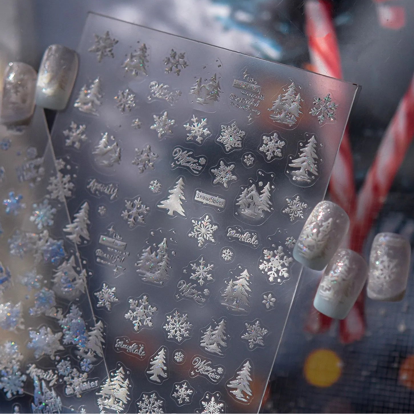 Holo Glitter Winter Snowflake Snowman Nail Stickers 5480