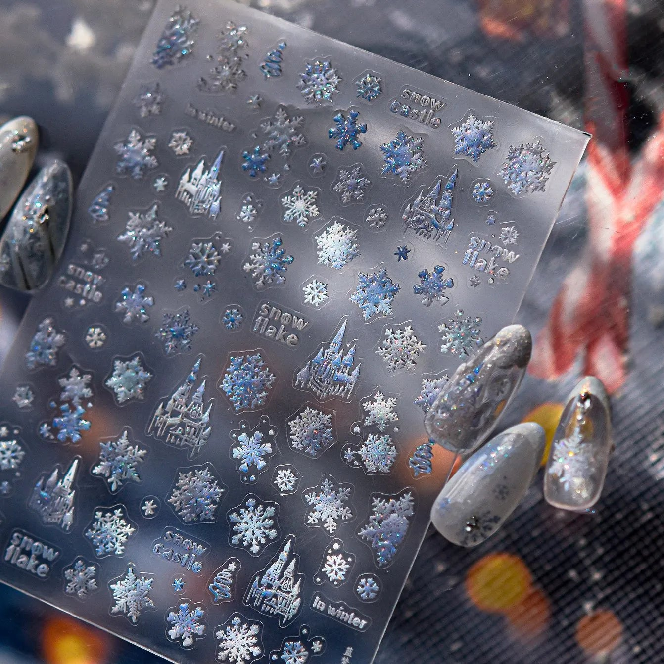 Holo Glitter Winter Snowflake Snowman Nail Stickers 5480