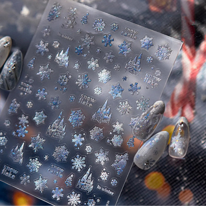 Holo Glitter Winter Snowflake Snowman Nail Stickers 5480