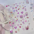 Coquette Cherry & Love Heart 3D Nail Stickers 5538