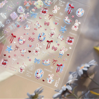 5D Kawaii Rabbit Nail Stickers Coquette Bunny Bows Decals 5546