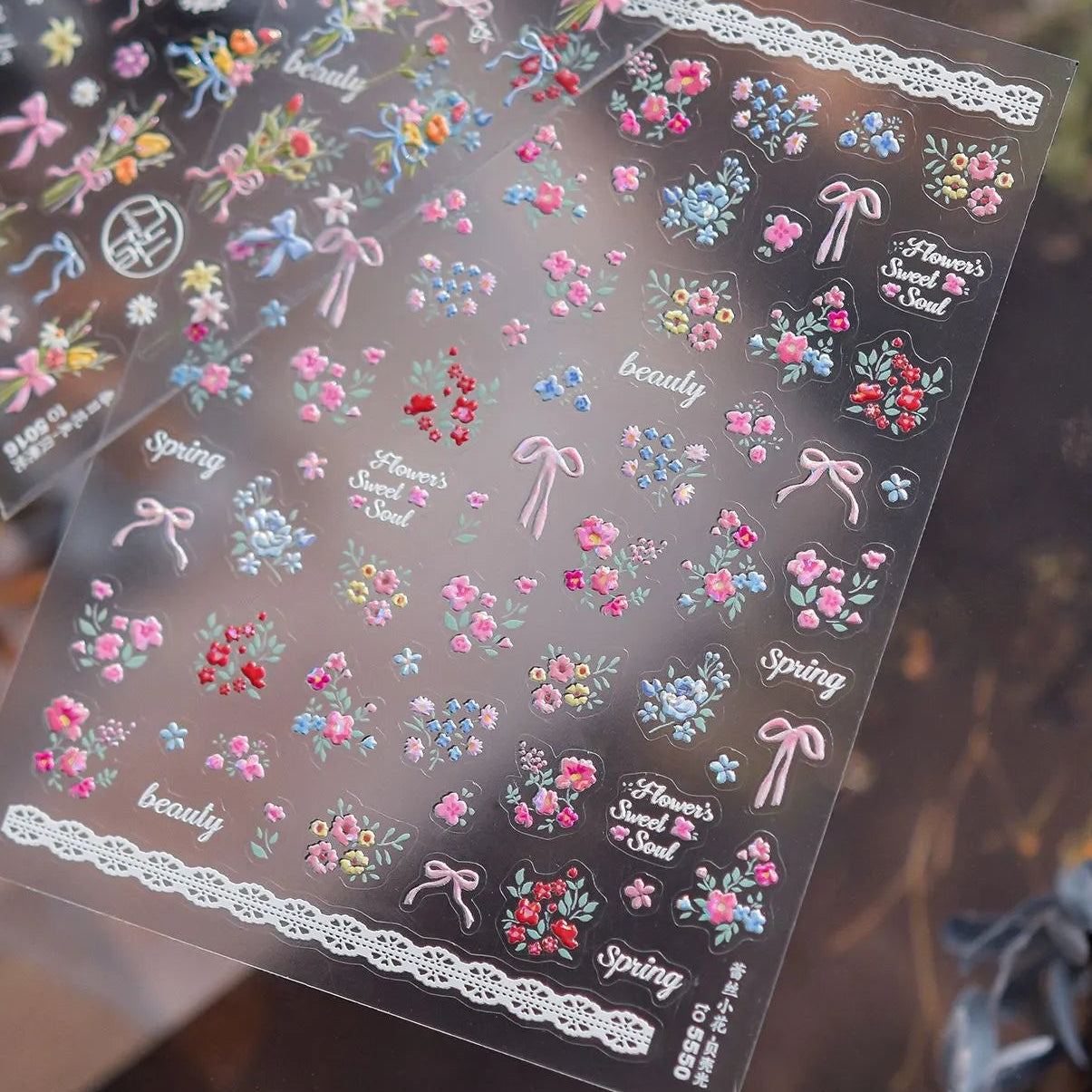 Coquette Bows & Floral Bouquet 3D Nail Art Stickers Decals