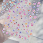 3D Embossed Aurora Pastel Floral Nail Stickers | Pressed Flower Decals 5581