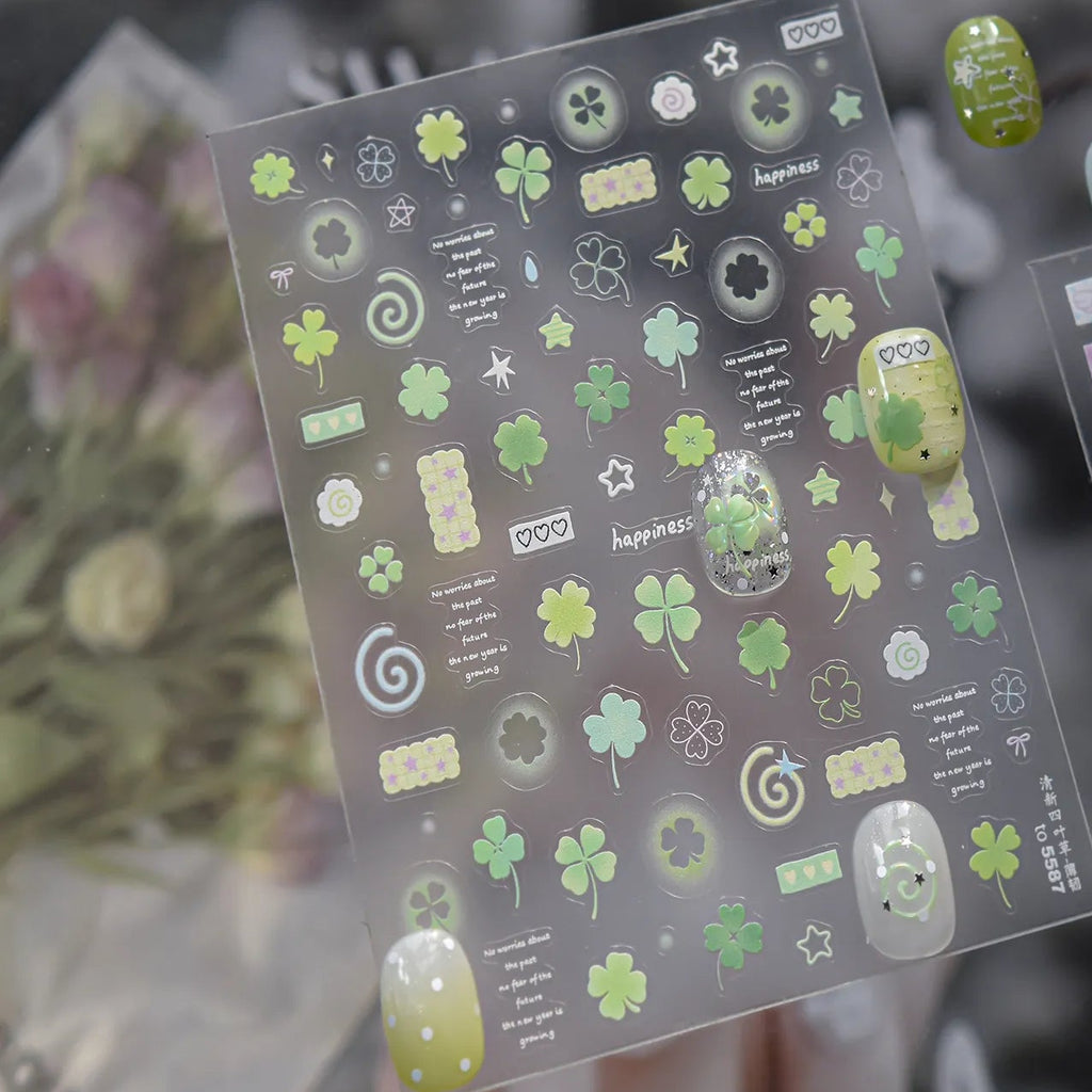 Y2K Airbrush Lucky Clover & Bunny Nail Stickers