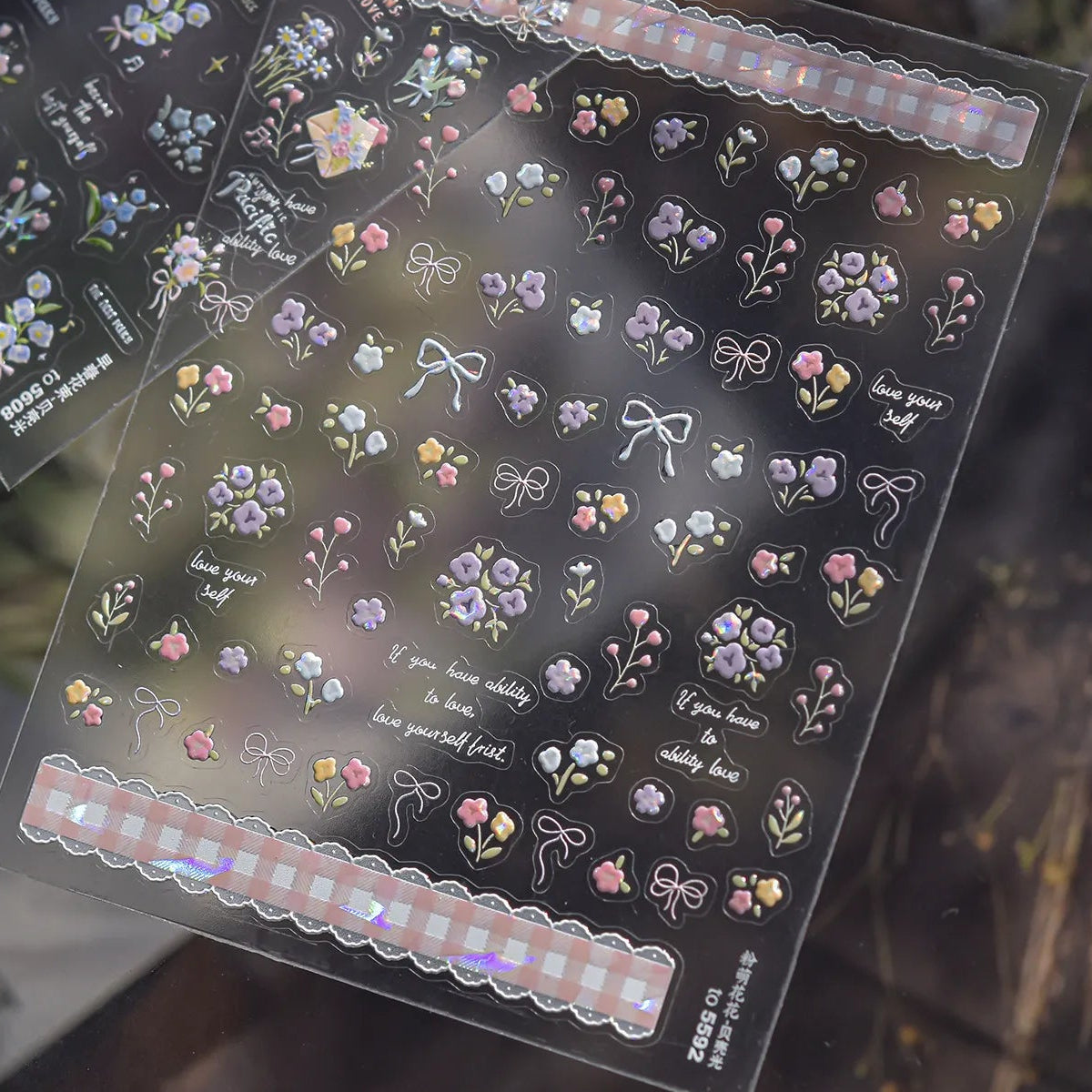 5D Vintage Floral Nail Stickers - Tulips & Quote Decals 5592