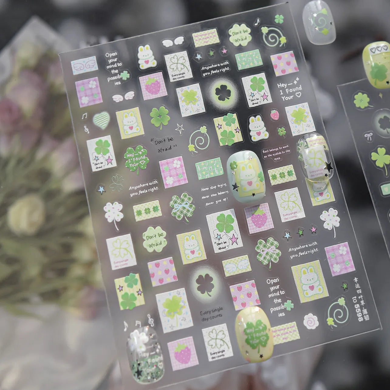 Y2K Airbrush Lucky Clover & Bunny Nail Stickers