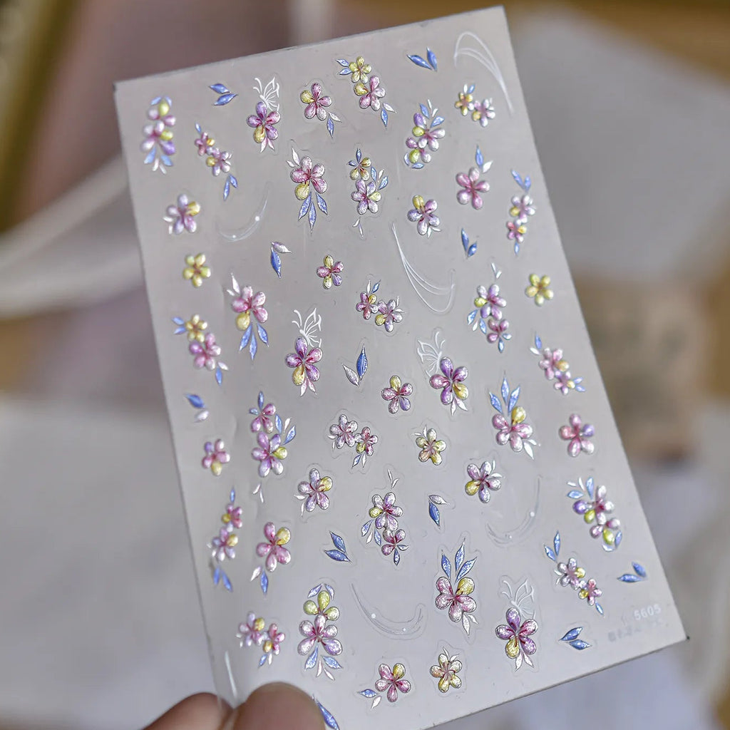 Holographic Metallic Floral Nail Stickers | Camellia Flower Decals 5605