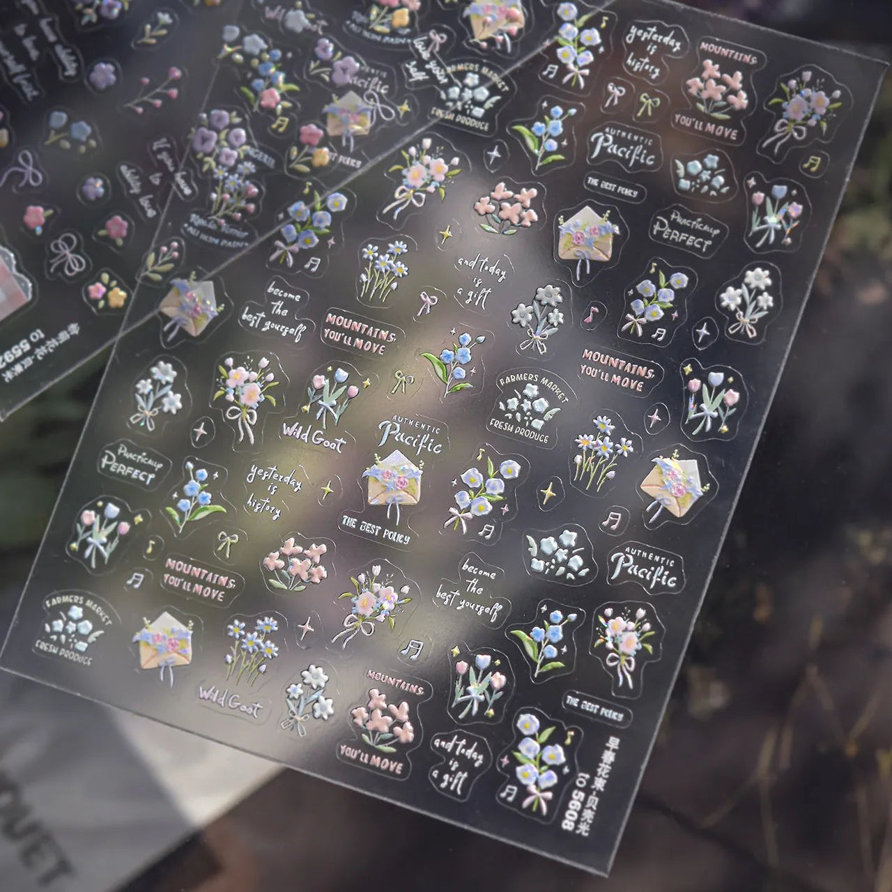 5D Vintage Floral Nail Stickers - Tulips & Quote Decals 5592