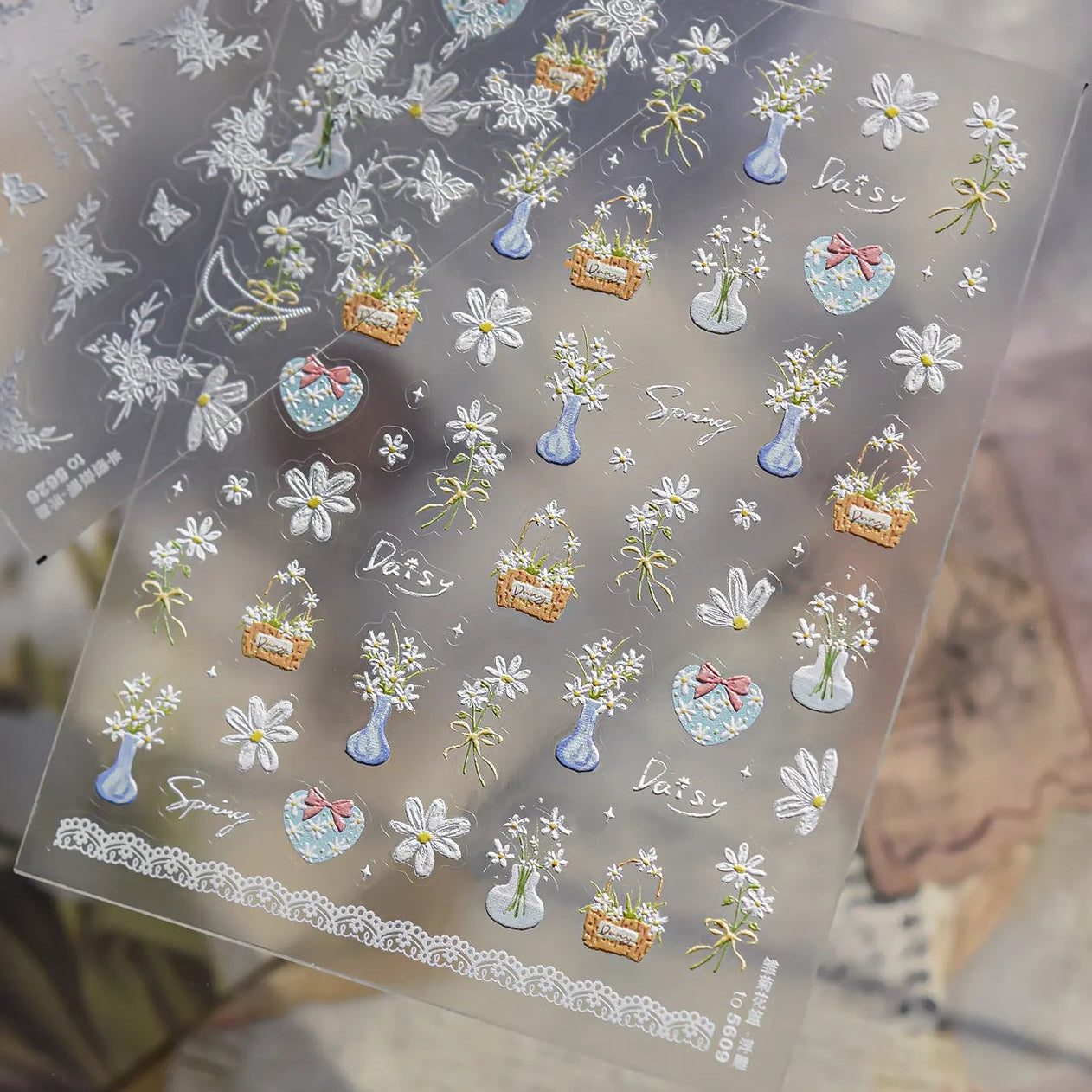 5D Embossed Daisy Nail Stickers - Cute Spring Floral Decals 5609