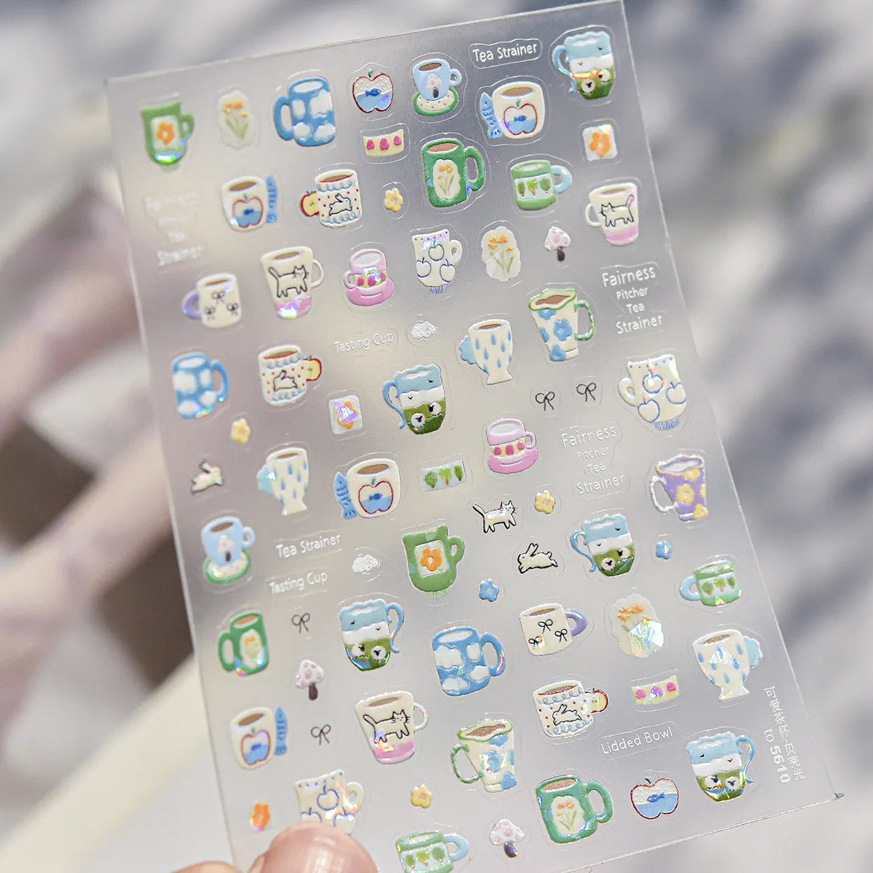 5D Cozy Teacup & Scrapbook Nail Stickers - Cute Cafe Decals 5599