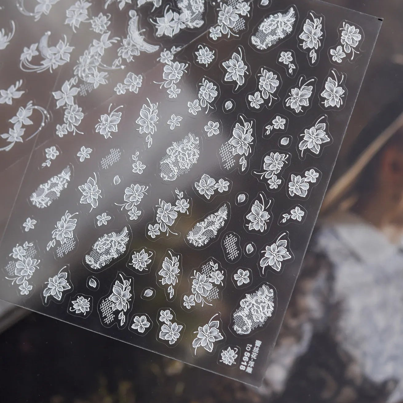 5D Embossed White Floral & Lace Nail Stickers - Wedding Art 5482