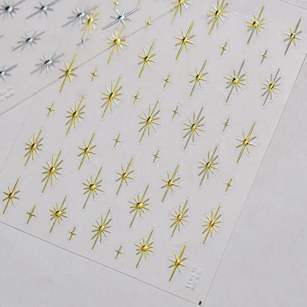 Metallic Starburst Nail Stickers - Gold & Silver Celestial Decals 5634