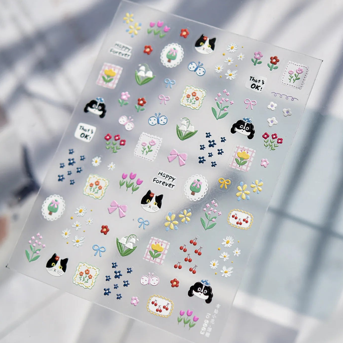 5D Kawaii Cat & Spring Floral Nail Stickers 5653