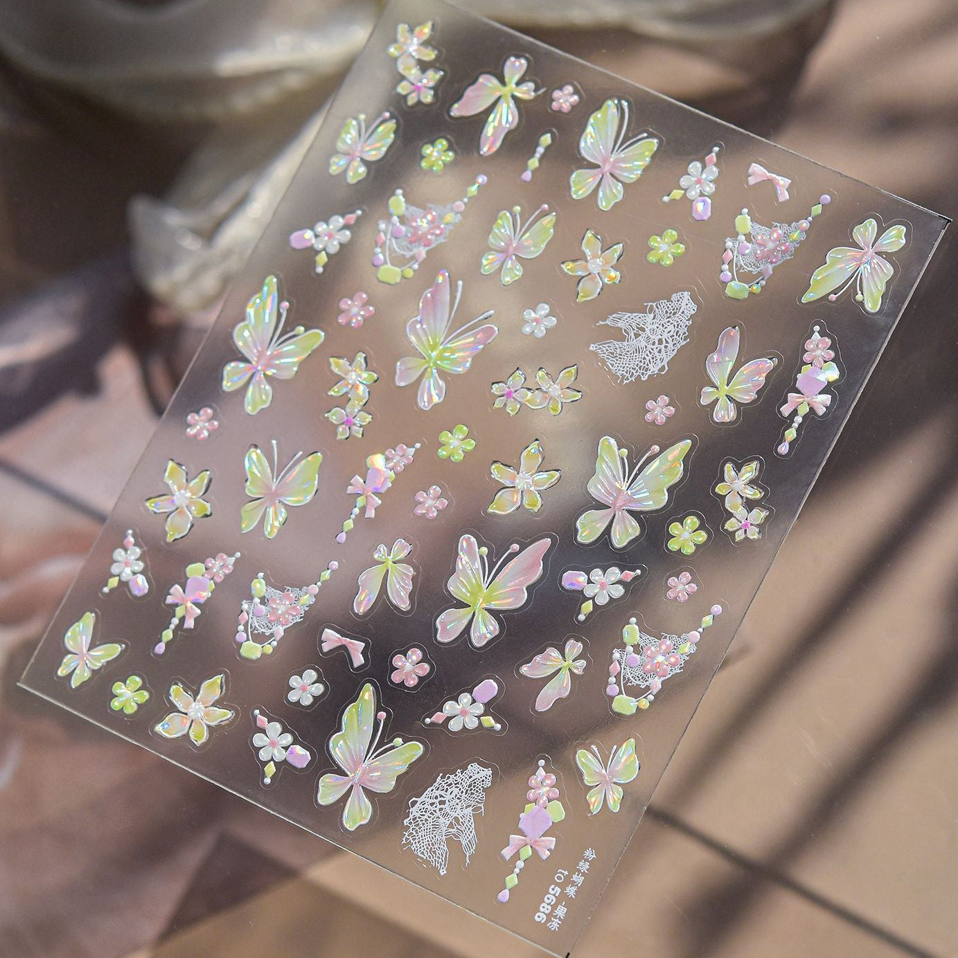5D Aurora Butterfly Nail Stickers - Holographic Flower Jelly Decals