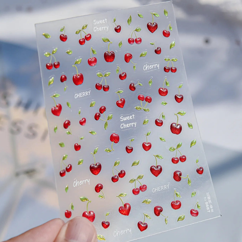 3D Glitter Cherry Jelly Nail Stickers 