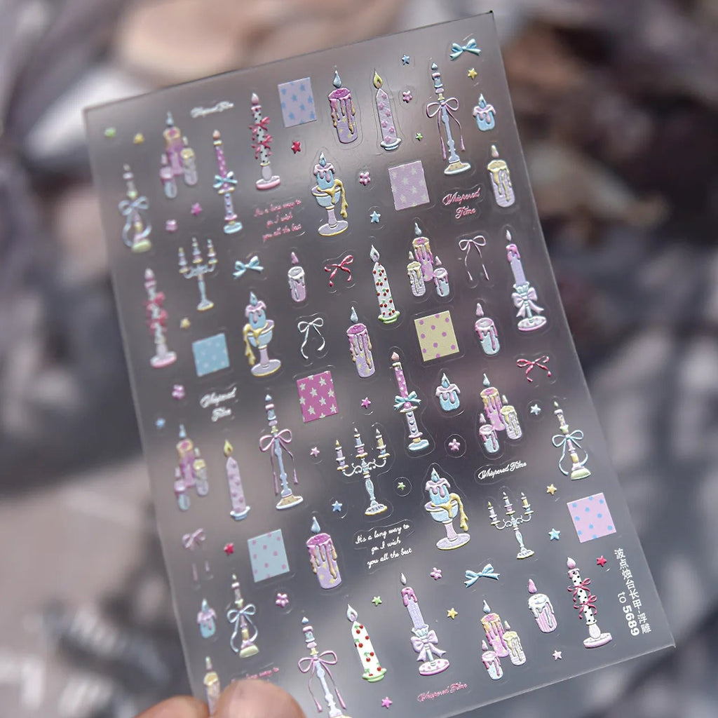 5D Vintage Candle & Bow Nail Stickers - Coquette Art Decals