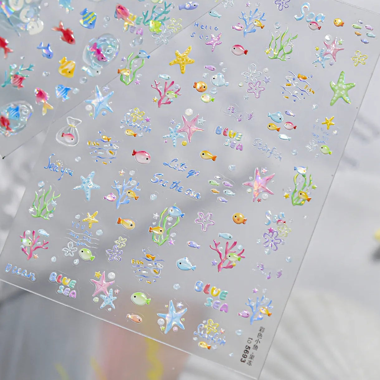 3D Ocean Nail Stickers Mermaid Sea Fish Coral Jelly Decals
