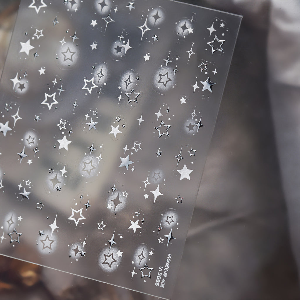Silver Star Nail Stickers - Y2K Metallic Chrome Starry Art Decals