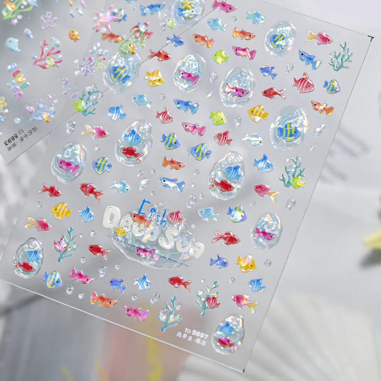 3D Ocean Nail Stickers Mermaid Sea Fish Coral Jelly Decals