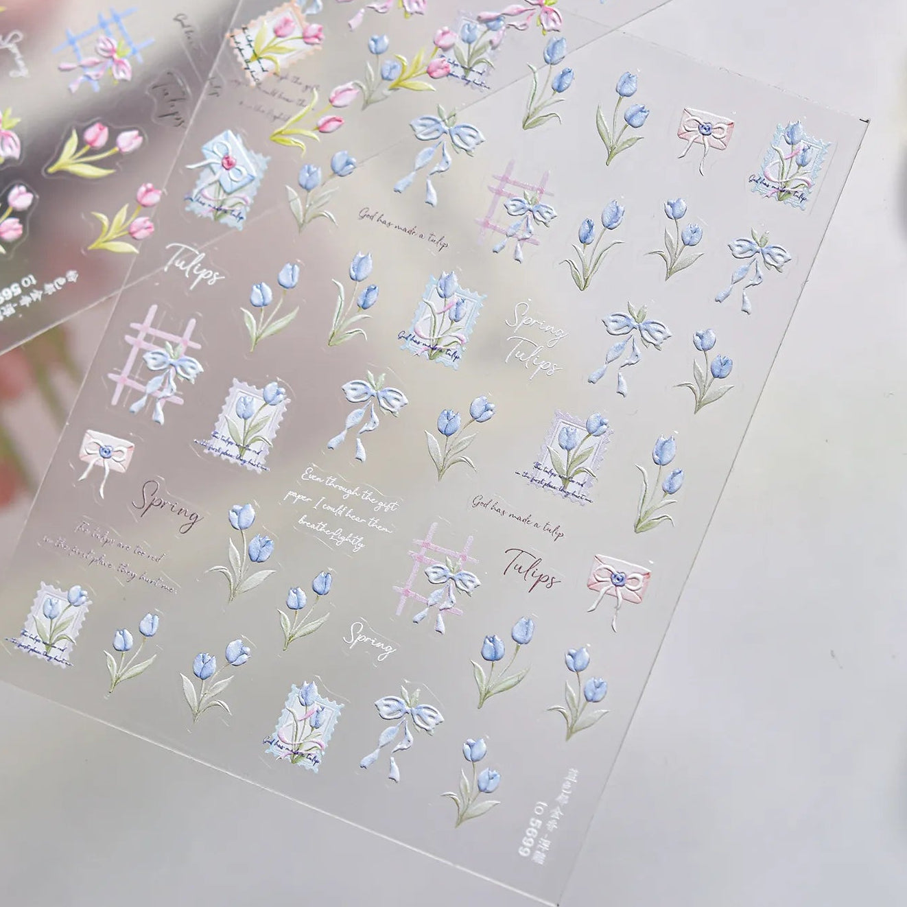 Spring Tulip Nail Stickers - Romantic Bow Floral Decals