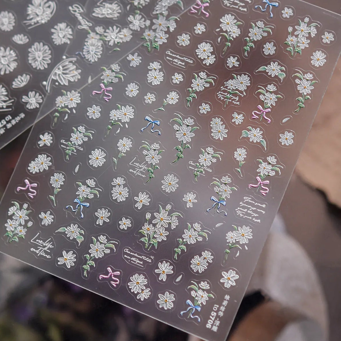 5D White Daisy Flower Nail Stickers - Floral Coquette Decals 5706