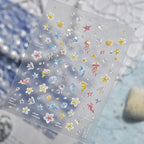 3D Aurora Mermaidcore Nail Stickers - Holographic Jellyfish & Shells