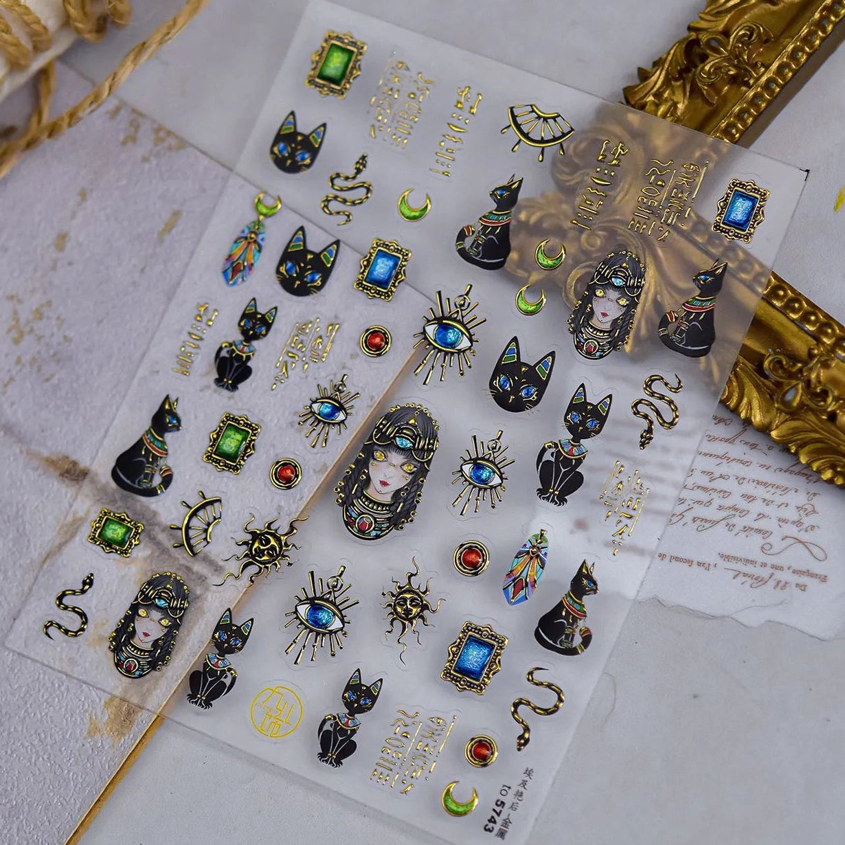 Ancient Egyptian Nail Stickers - Goddess, Cat & Evil Eye Decals 5743