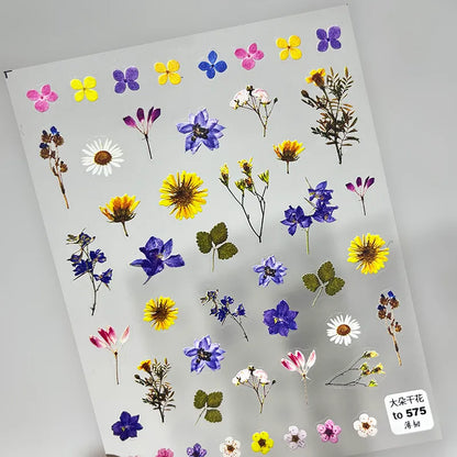 Mini Dried Flower Nail Stickers Wild Pressed Flower Sticker Decals to4026