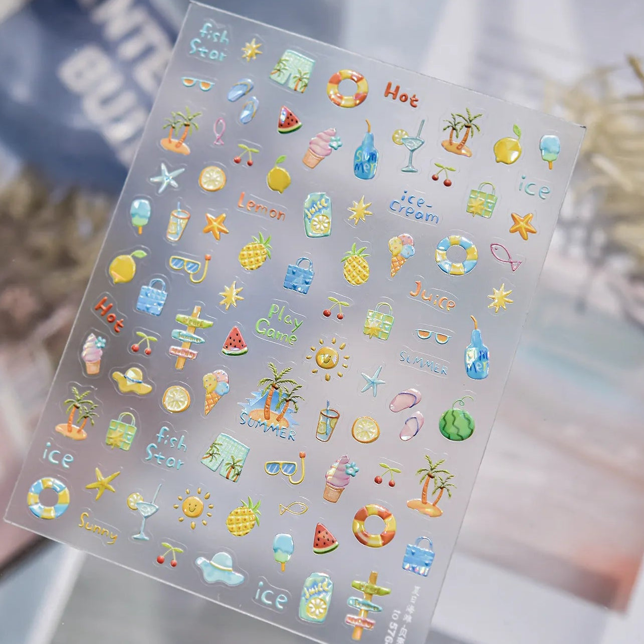 Summer 3D Nail Stickers - Ocean Beach & Fruit Decals 