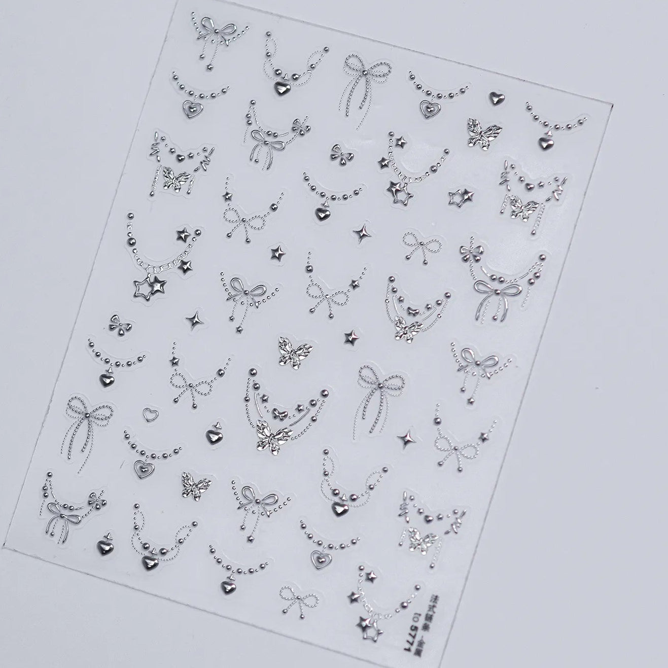 3D Metallic Jewelry Nail Stickers - Coquette Bows Pendant Chains Decals