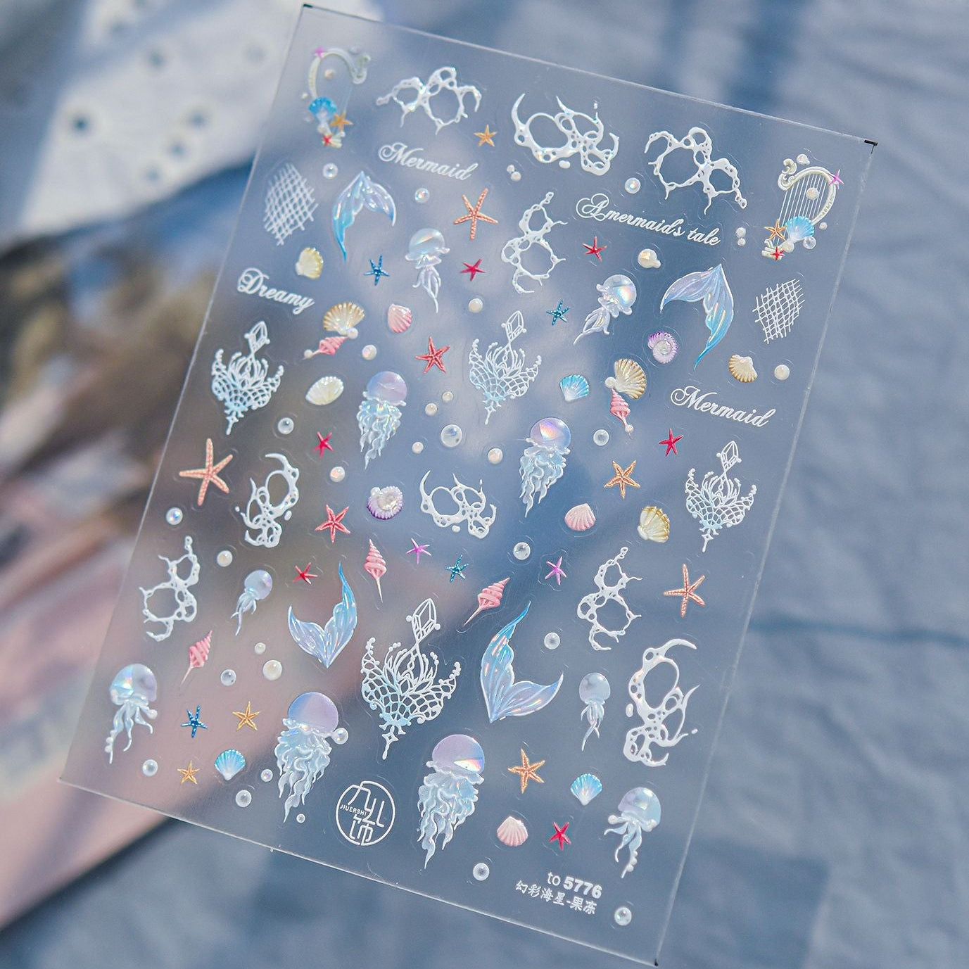 Mermaid Shell & Starfish Nail Stickers - Iridescent Ocean Decals
