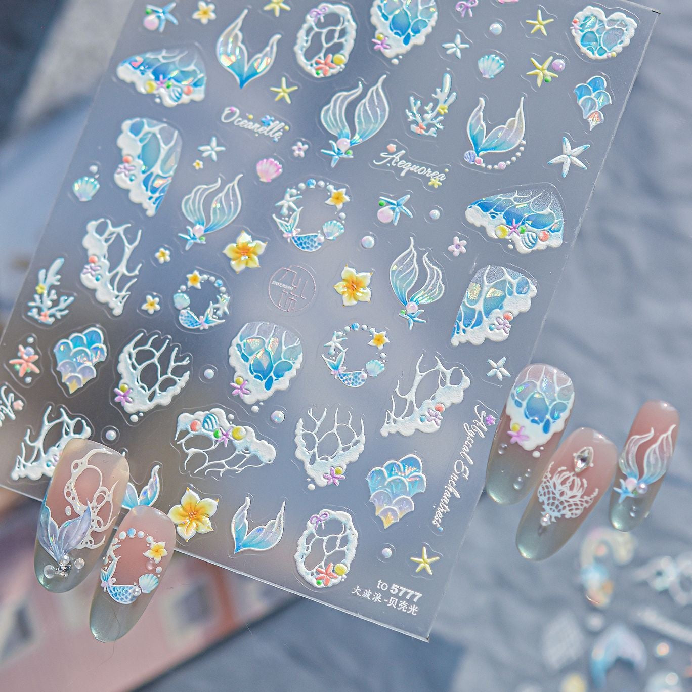 Mermaid Shell & Starfish Nail Stickers - Iridescent Ocean Decals