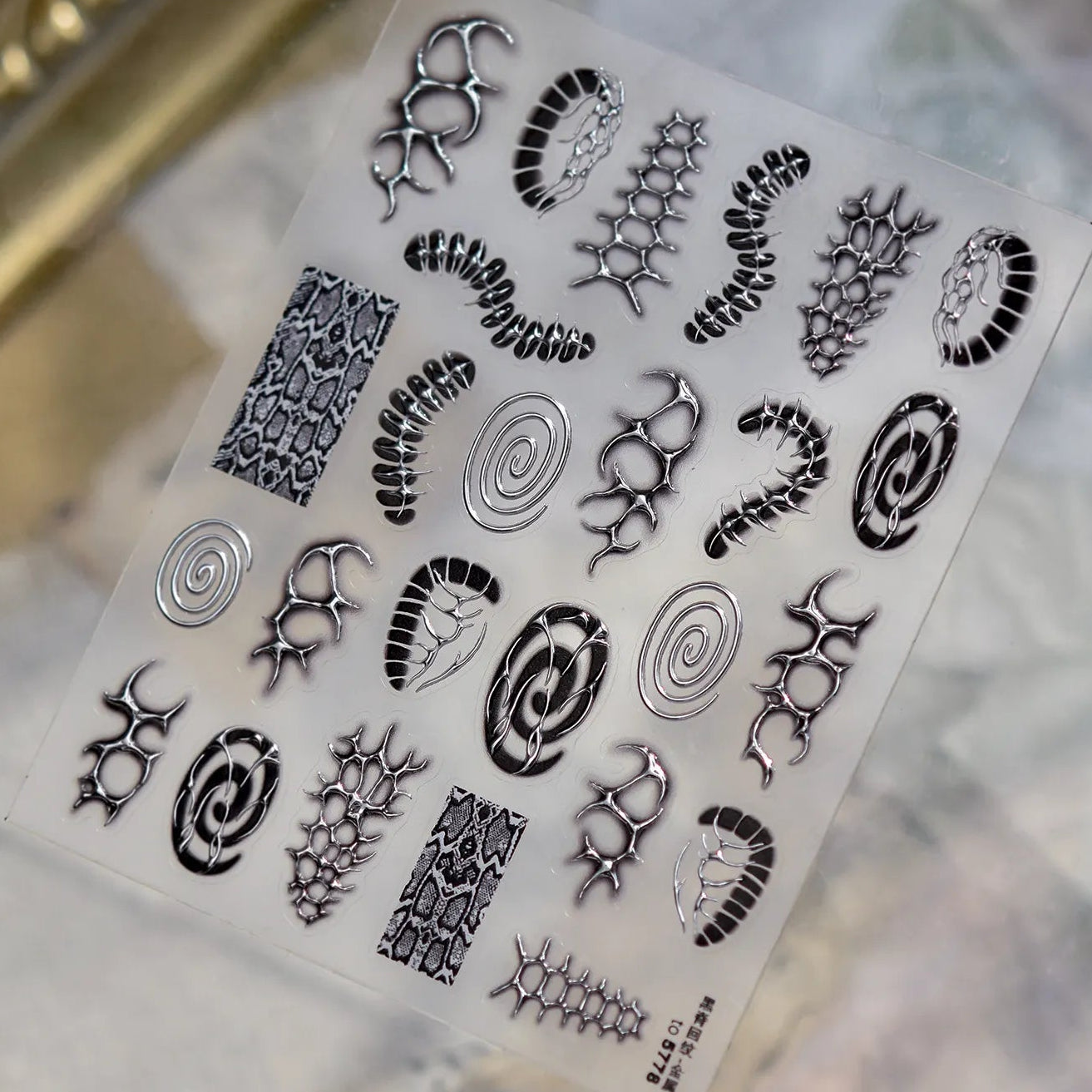 Silver Cyber Sigilism Nail Stickers | Liquid Metal Chrome Y2K Decals 