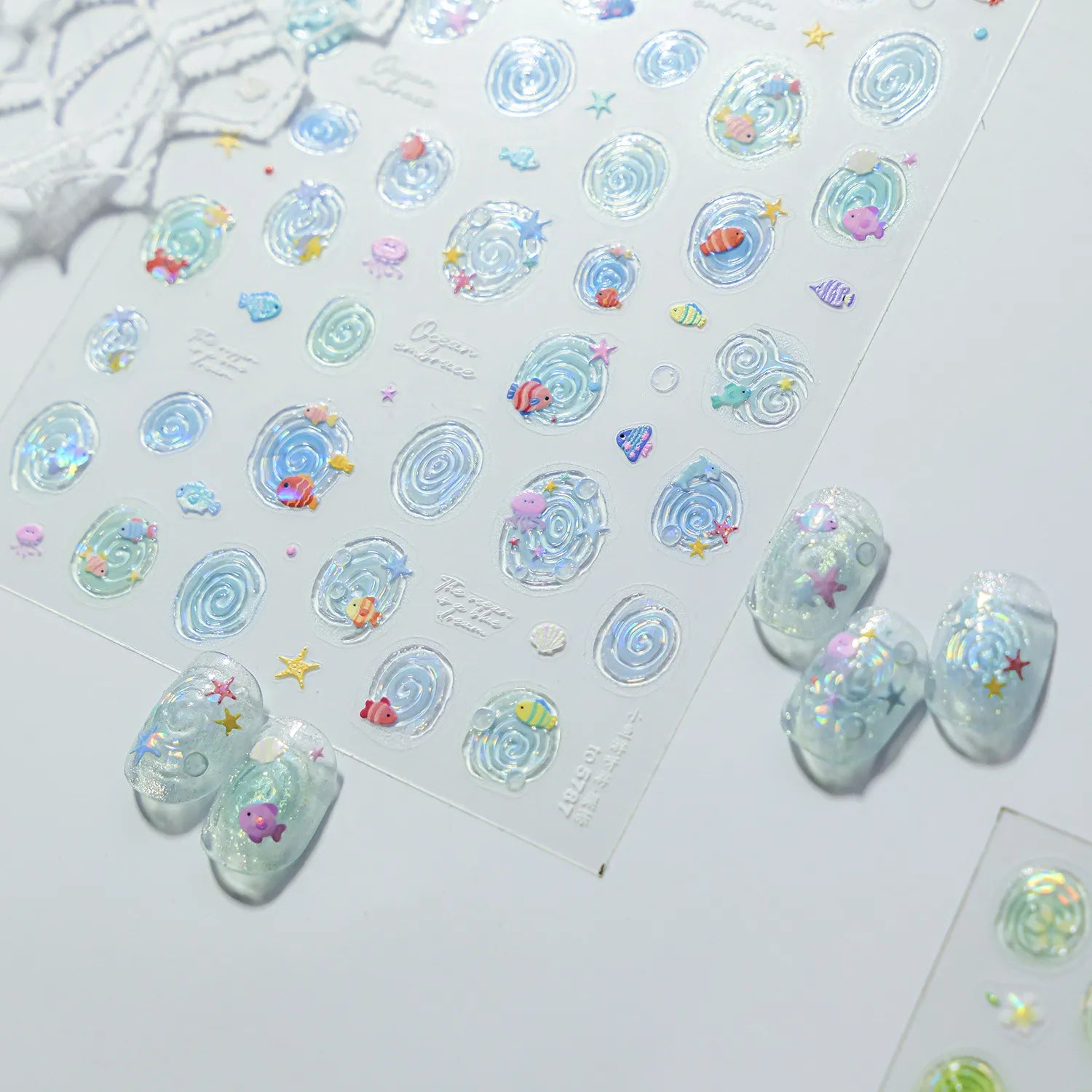 Aurora Ocean Swirls Nail Stickers | Y2K Mermaid Shell Decals 5769