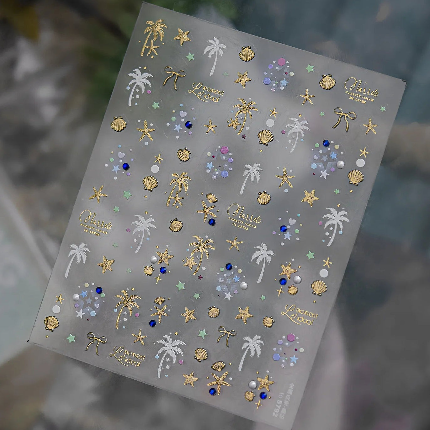 Gold & Silver Coastal Beach Nail Art Stickers - Hawaiian Palms Shells Decals