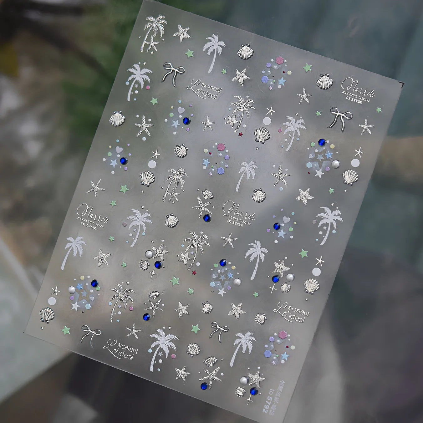 Gold & Silver Coastal Beach Nail Art Stickers - Hawaiian Palms Shells Decals