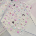 Kawaii 3D Cat Paw Nail Stickers - Cute Pastel Kitten Claws Decals