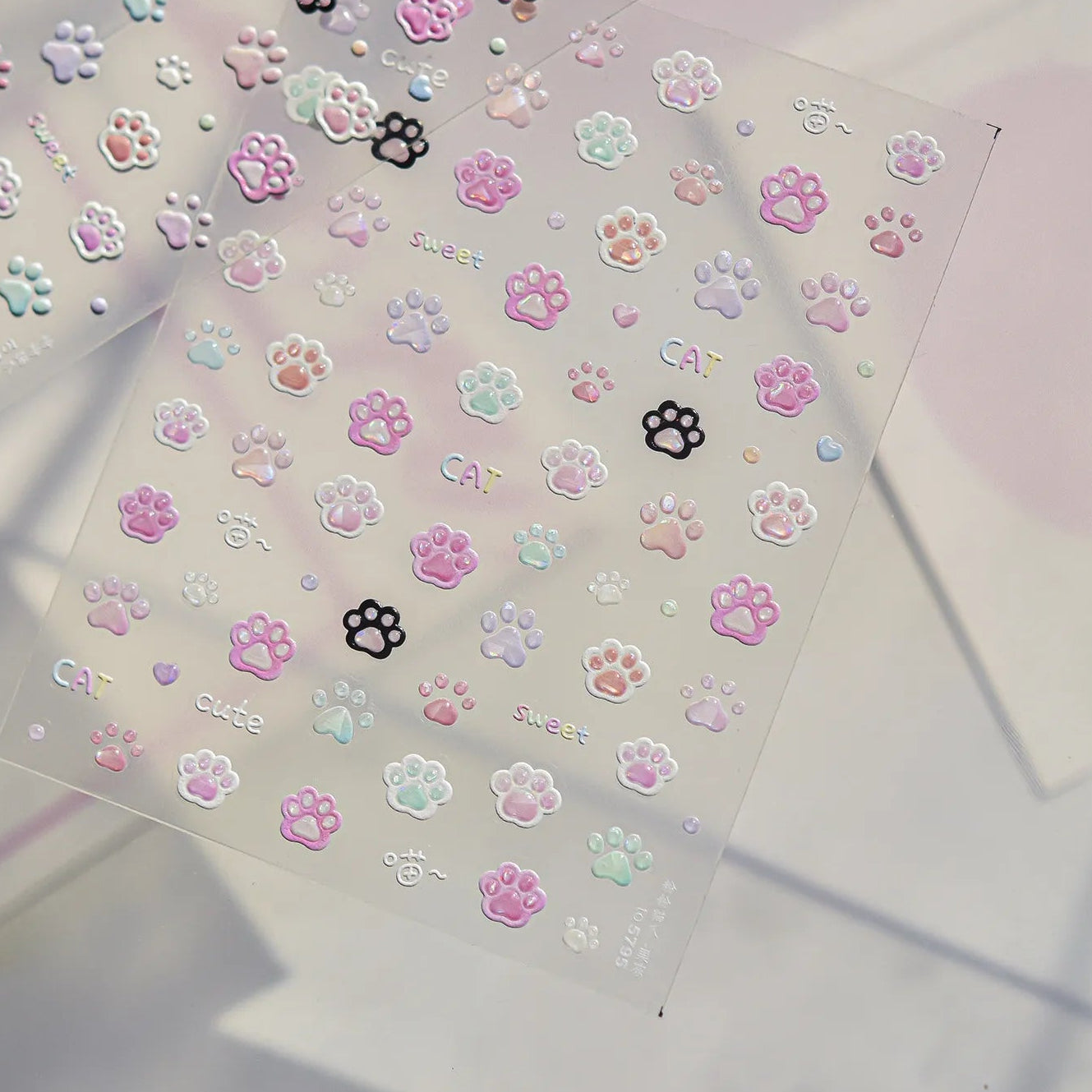 Kawaii 3D Cat Paw Nail Stickers - Cute Pastel Kitten Claws Decals